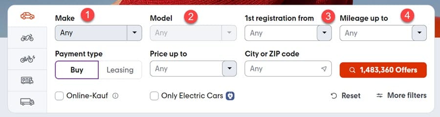 كيفية شراء وبيع سيارة عبر موقع Mobile.de في ألمانيا 3 أدخل معلومات السيارة التي تبحث عنها