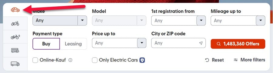 كيفية شراء وبيع سيارة عبر موقع Mobile.de في ألمانيا 2 اختر نوع المركبة 1